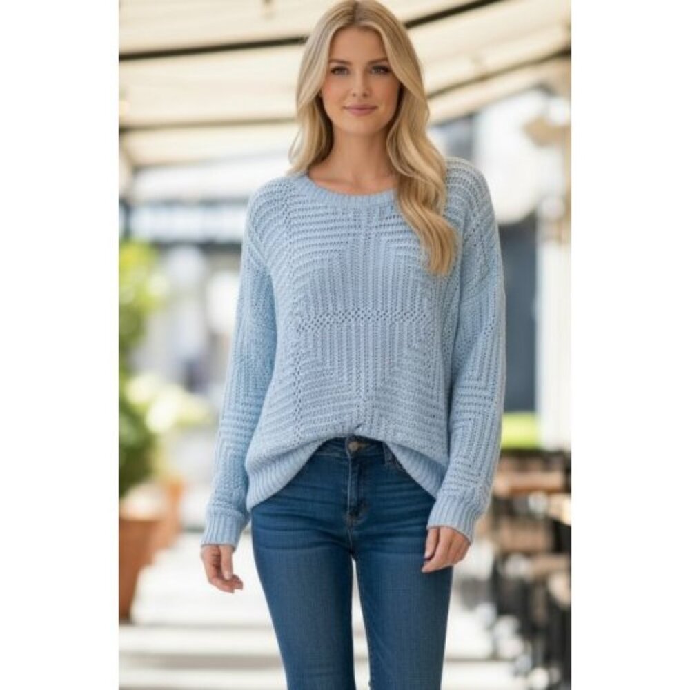 STYLE STUDIO Light Blue Open Knit Sweater Ladies Large